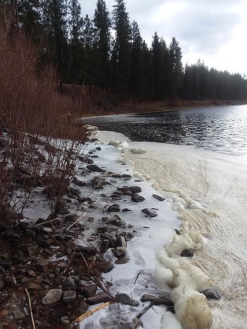 Foam collects on a river bank of the Clark Fork. State officials recently issued fish consumption advisories. (Monte Turner/Mineral Independent)