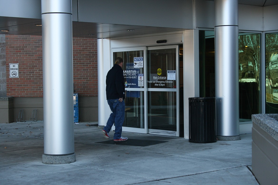 A visitor enters Samaritan Hospital in February, when visitors and patients came and went without restrictions. While the COVID=19 pandemic has affected the timeline for building a new Samaritan Hospital, it hasn't stopped the project.