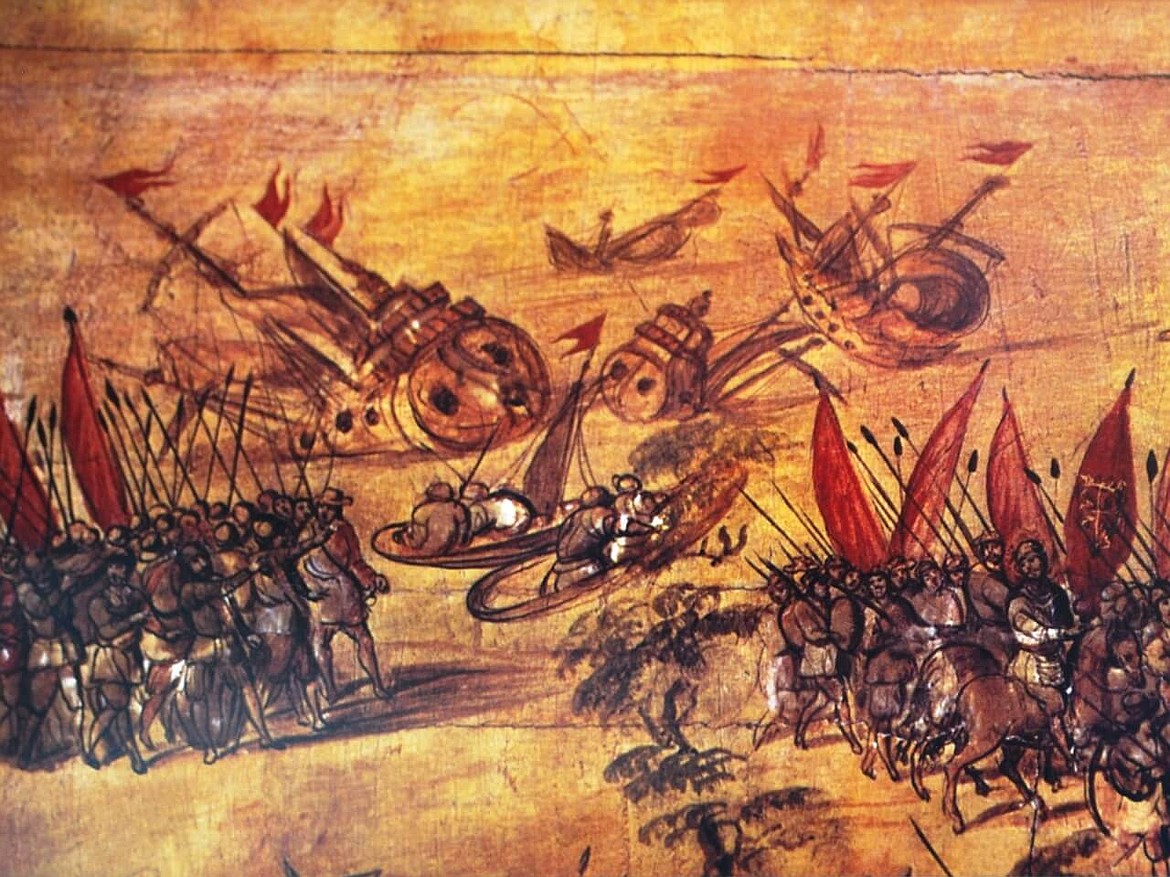 After arriving in Mexico in 1519 with 11 ships and 400 men, Hernán Cortés burned all but one of his ships to stop his men from turning back, the surviving ship being returned to Spain (though another report says the ships were disassembled to build ships for use on Lake Texcoco to take over the Aztec capital).
