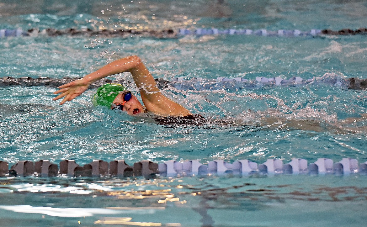 Bulldog sophomore Linnea McCrady swims during practice on Dec. 10. (Whitney England/Whitefish Pilot)