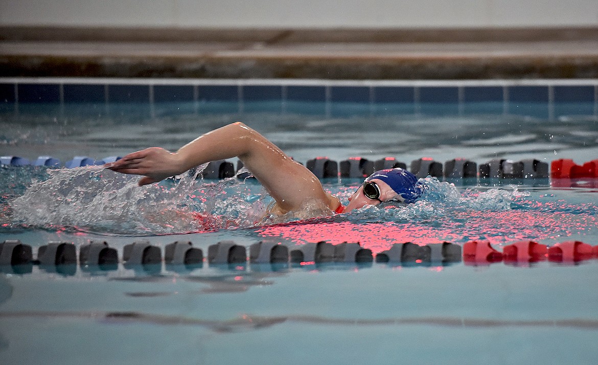 Whitefish senior Helena Kunz swims during practice on Dec. 10. (Whitney England/Whitefish Pilot)