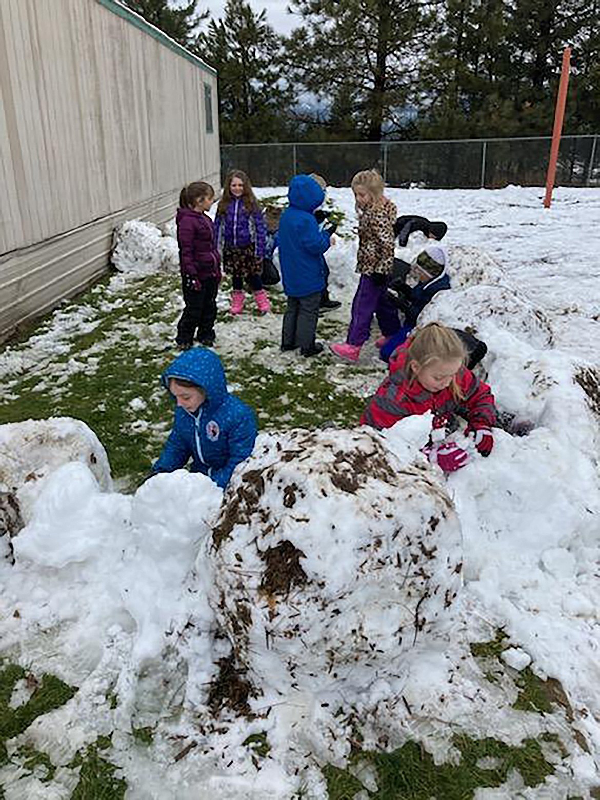 Idaho Hill Elementary students work on a snow fort during a recess in mid-December. If you have a photo that you took that you would like to see run as a Best Shot or I Took The Bee send it in to the Bonner County Daily Bee, P.O. Box 159, Sandpoint, Idaho, 83864; or drop them off at 310 Church St., Sandpoint. You may also email your pictures in to the Bonner County Daily Bee along with your name, caption information, hometown and phone number to bcdailybee@bonnercountydailybee.com.