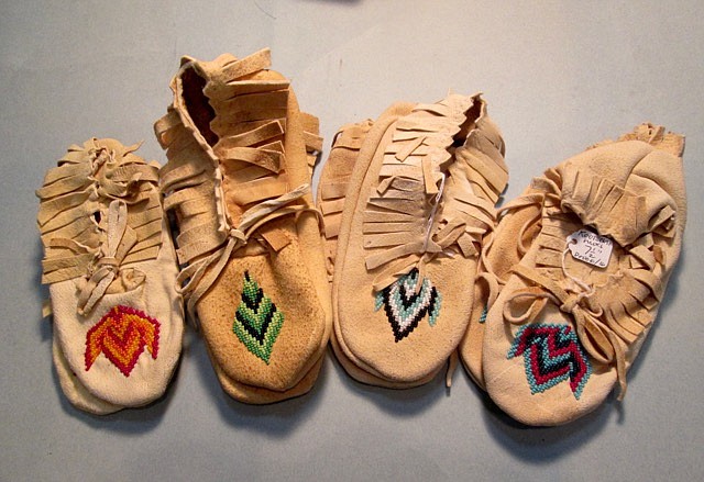 Handmade Kootenai buckskin moccasins for children and adults. (Four Winds Trading Post)