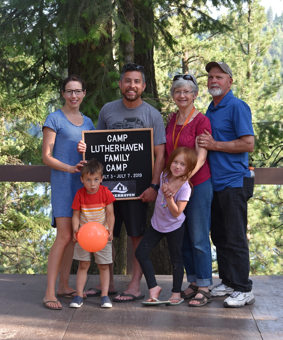 The Diaz family, which owns Our Town CDA Real Estate, has presented a challenge to help Camp Lutherhaven shine in this year-end season of giving. Gifts received through today will be matched by the Diaz family up to $25,000 to provide a $50,000 year-end boost as Lutherhaven plans to open for traditional summer kids camp in 2021. From left, back row: Eren and Raniel Diaz, Cindy and Dan Henders. Front row, from left: Weston and Quinley Diaz.