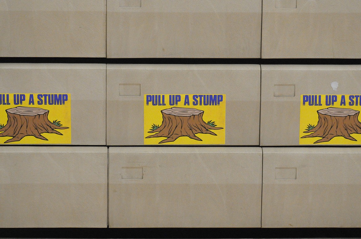 To ensure spectators stay socially distanced, Libby school administrators marked select seats on the bleachers in the Ralph Tate Gym. (Will Langhorne/The Western News)