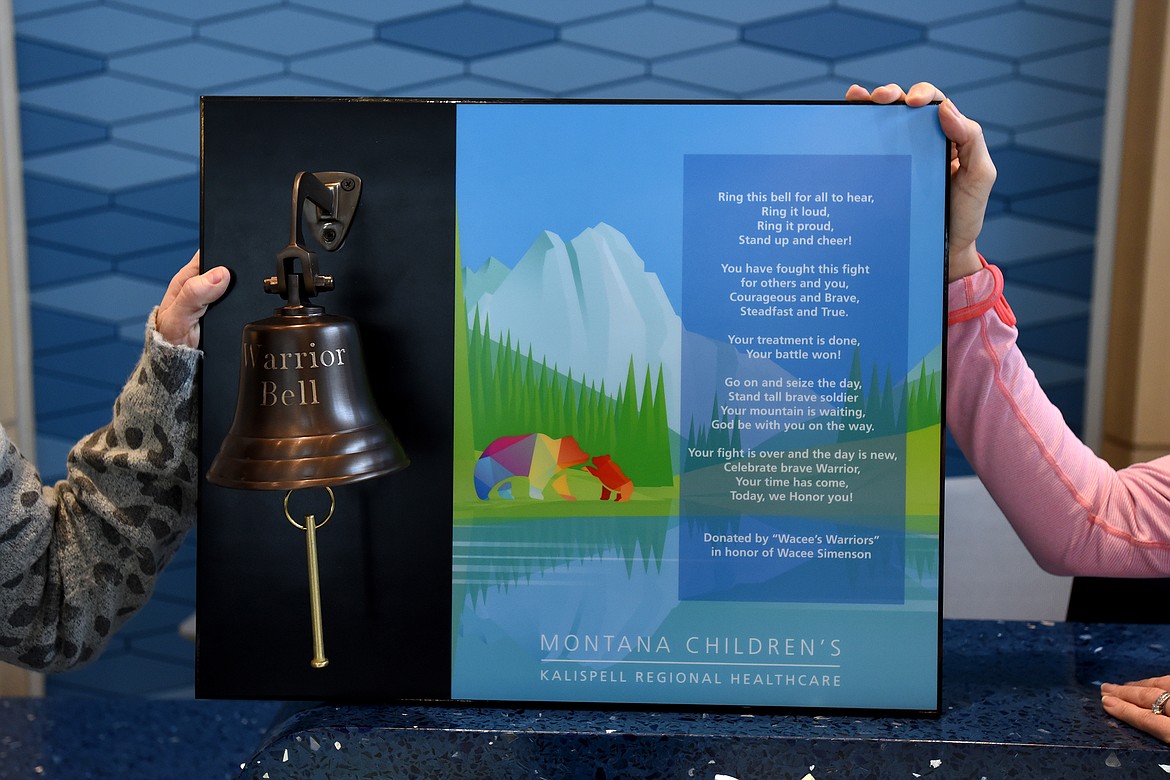 The new Warrior Bell dedicated at Montana Children's Thursday in the name of former cancer patient Wacee Simenson. (Jeremy Weber/Daily Inter Lake)