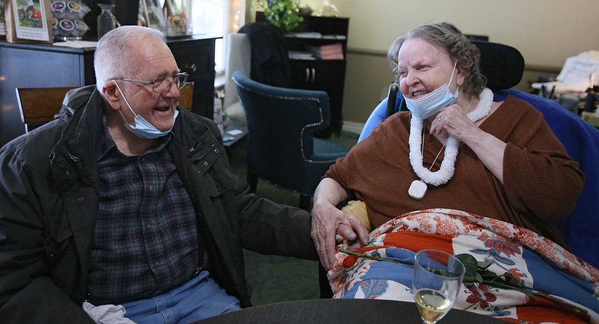 Glen and Nora Maier share memories of their 70 years together on Thursday afternoon, tucked away in an office at Honeysuckle Senior Living in Hayden where Nora is a resident. They both contracted and survived COVID-19 last year and were apart for some time, but were joyously reunited last Tuesday.