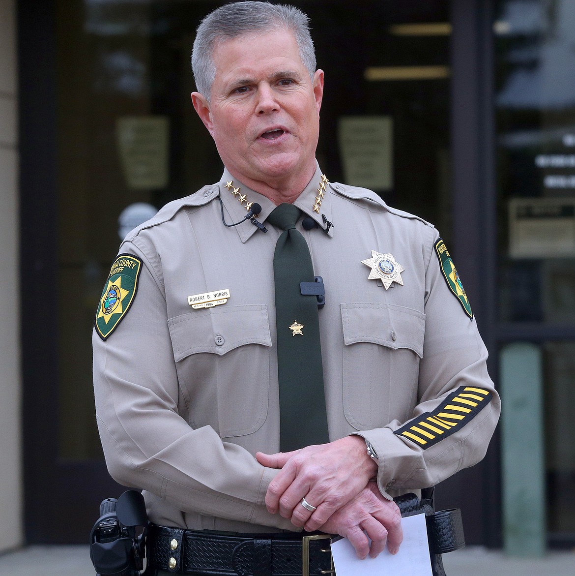 Kootenai County Sheriff Bob Norris speaks to the media Friday, after he was sworn in on New Year's Day.