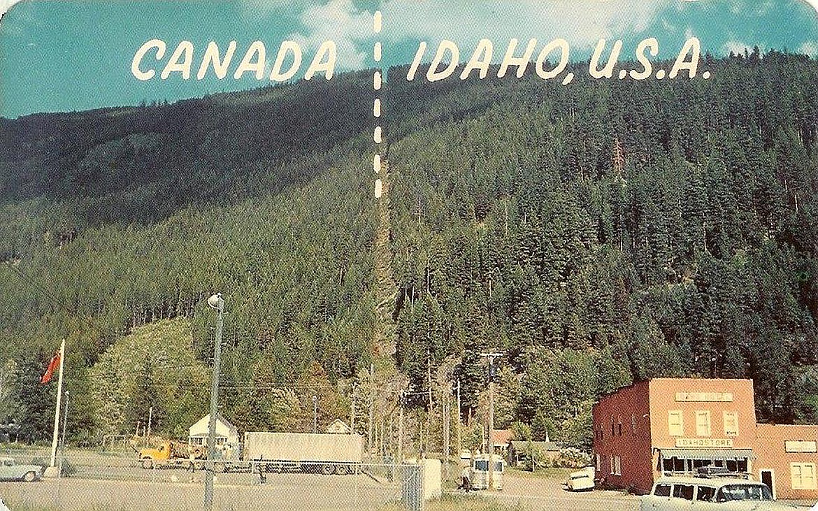 This is a wonderful postcard of the International Boundary Line between Eastport, Boundary County, Idaho, and Kingsgate, British Columbia, Canada.