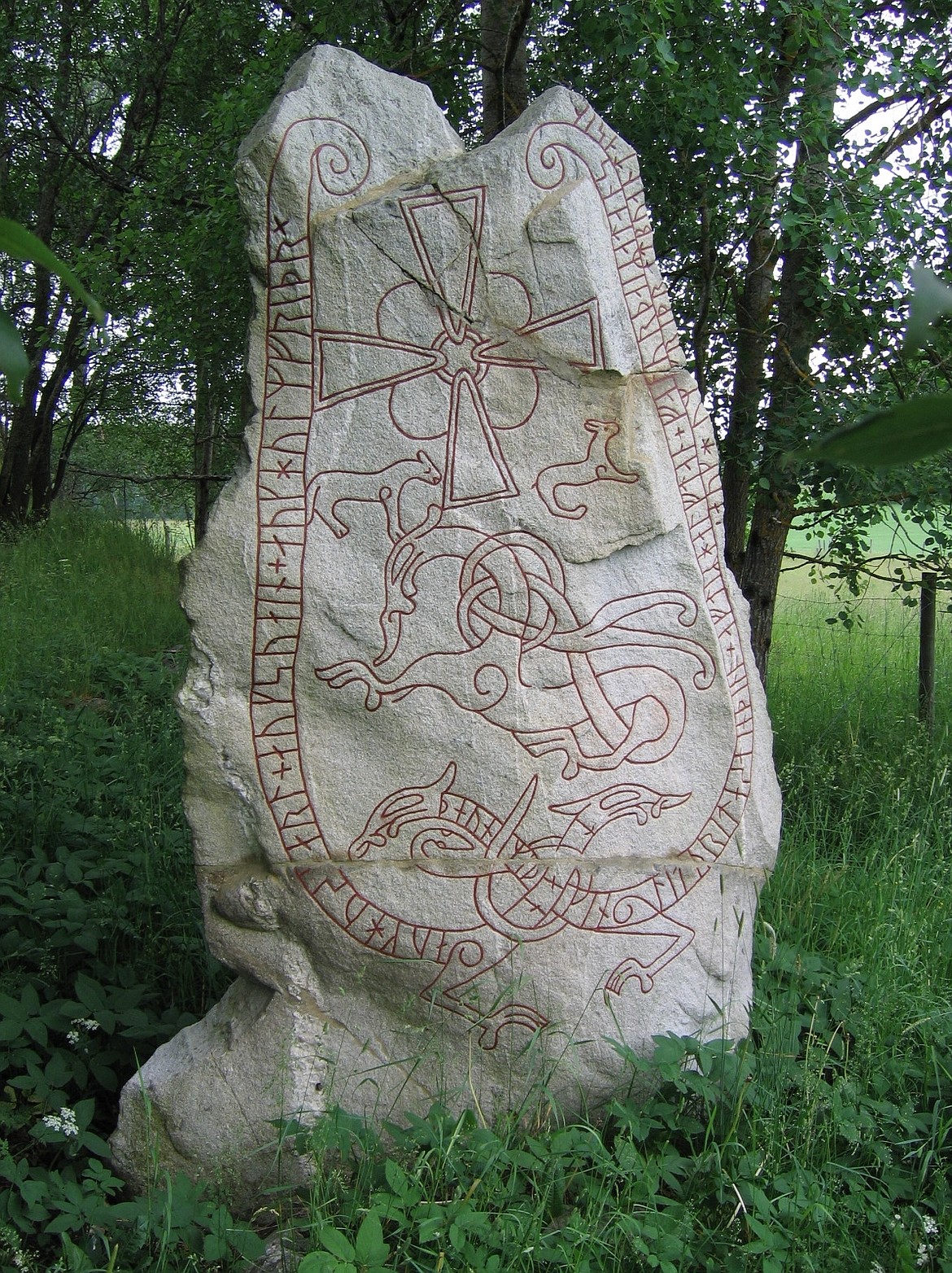 The Lingsberg 11th century runestone 15 miles north of Stockholm, Sweden, showing Viking writing.