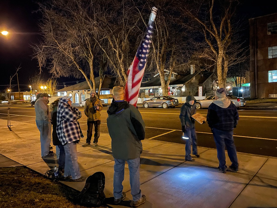Protesters in front of the Grant County Courthouse in Ephrata.