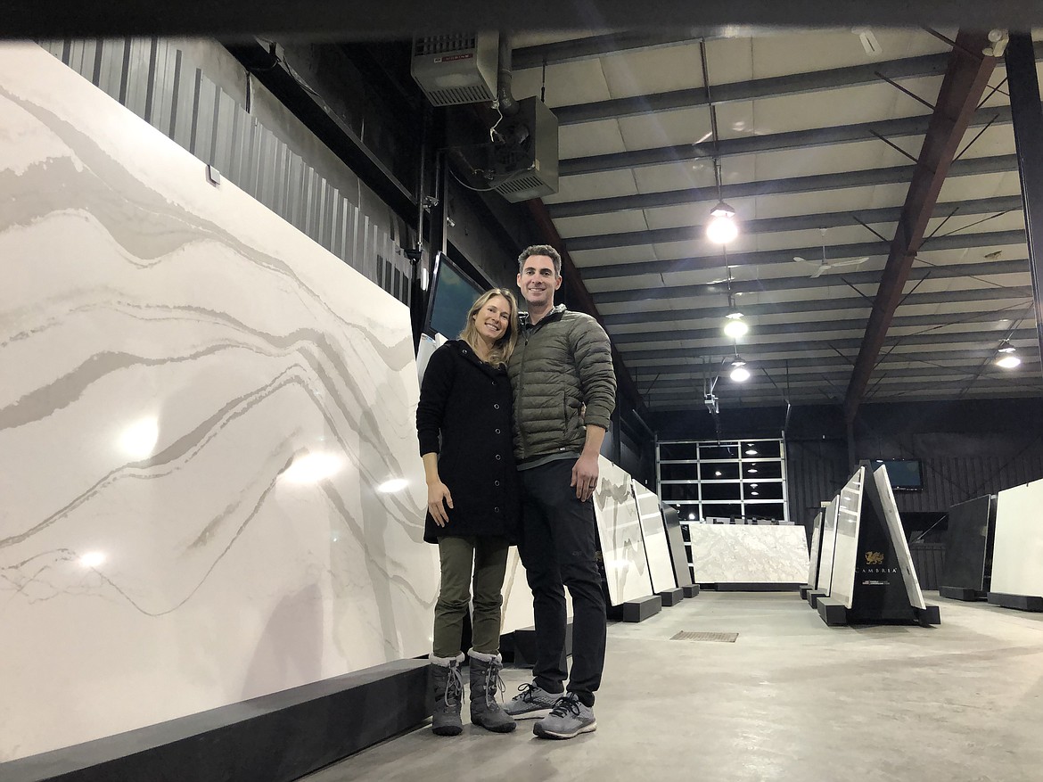 Courtesy photo
Owners Lesley and Brian Barrios stand inside the Ventura Stone kitchen countertop showroom at 1515 Northwest Blvd.