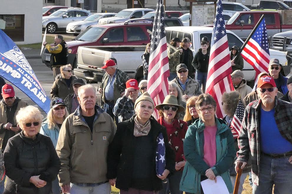 The crowd of approximately 100 area residents who attended a rally last week across from the Sanders County Courthouse in Thompson Falls. (Chuck Bandel/Valley Press)