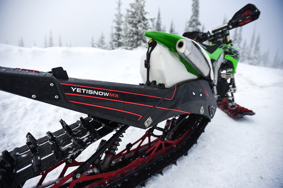 A Kawasaki KX450 with a Yeti SnowMX snow bike conversion kit. (Casey Kreider/Daily Inter Lake)