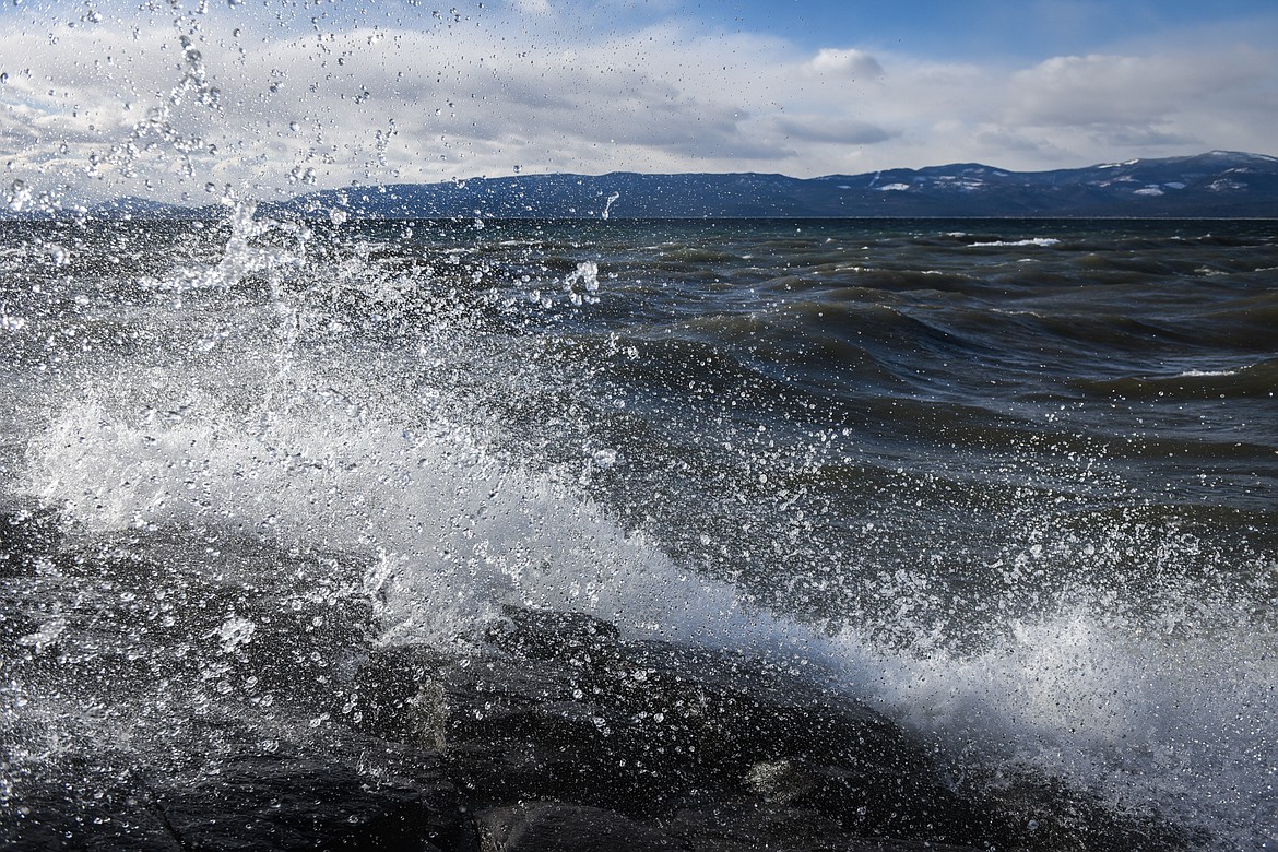 Waves crash into the rocky shoreline of Flathead Lake at Wayfarers State Park in Bigfork on Wednesday, Jan. 13. (Casey Kreider/Daily Inter Lake)