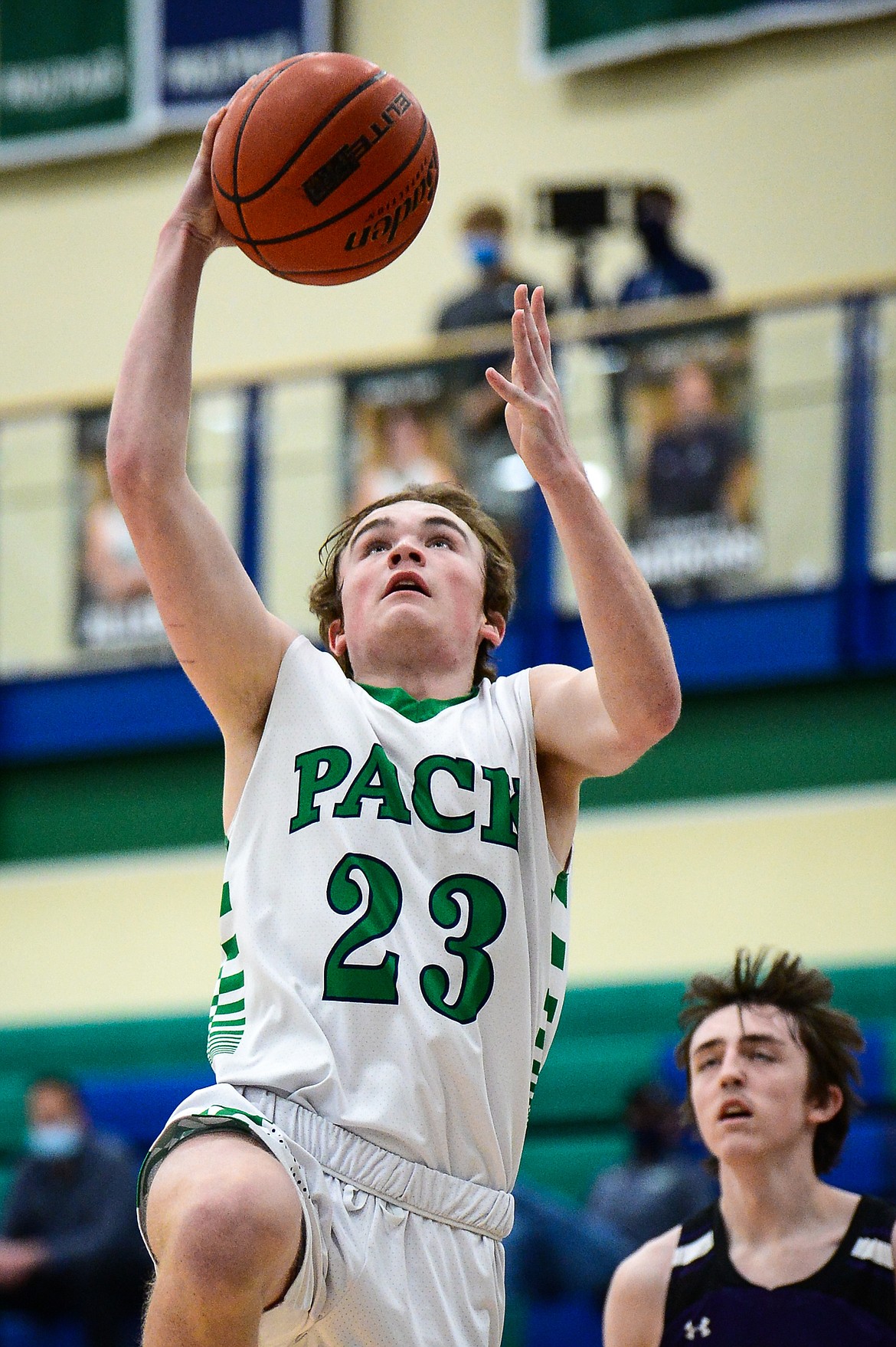 Glacier's Will Salonen (23) drives to the basket in the second quarter against Butte at Glacier High School on Thursday. (Casey Kreider/Daily Inter Lake)