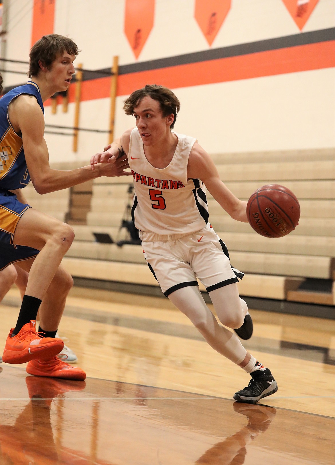 Junior Trentyn Kreager bends the corner and drives baseline during a game against North Idaho Christian on Jan. 4 at PRLHS. Kreager scored 25 points in Thursday's home loss to the Post Falls JV team.