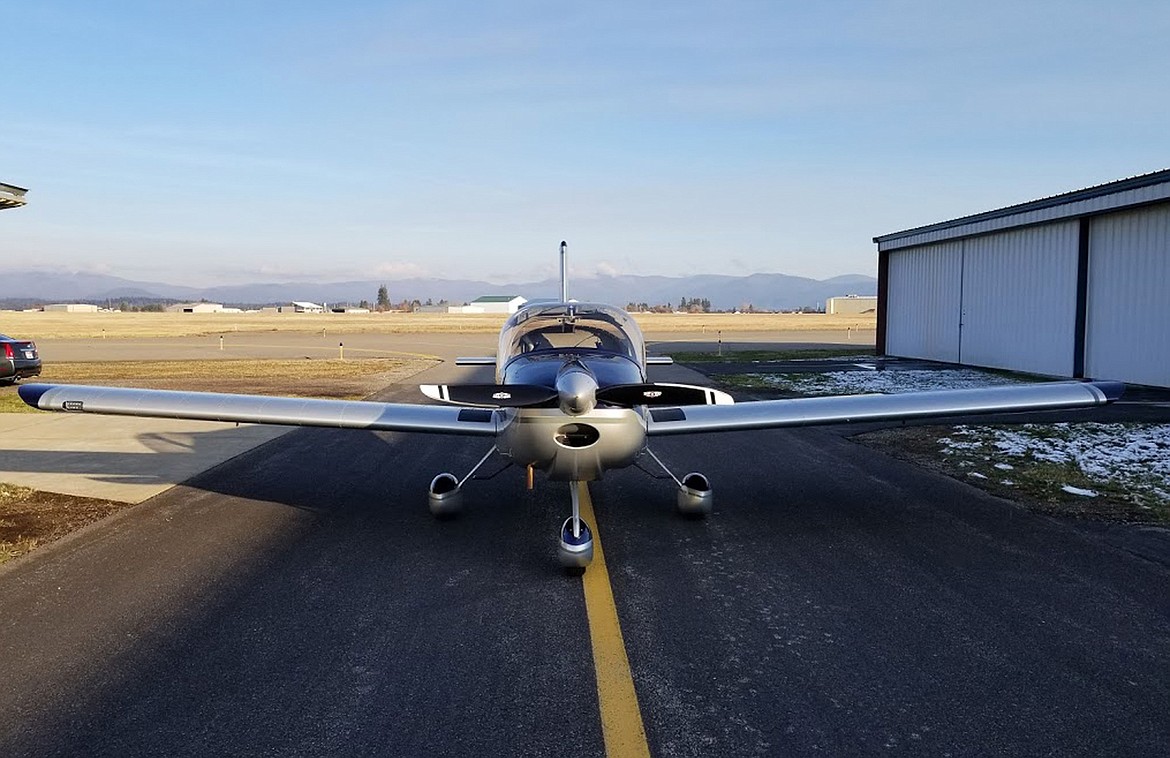 Greg Gfeller's Vans Aircraft RV-12 is seen on the taxi lane in front of his hangar at the Coeur d'Alene Airport.