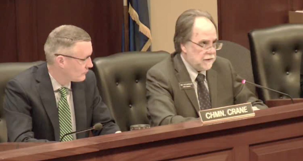 Rep. Vito Barbieri (right) of Dalton Gardens helmed Tuesday's House State Affairs meeting, where he voted with reservations to send a constitutional amendment forward that would enable the Idaho Legislature to call itself into special session. (Courtesy of Idaho Public Television)