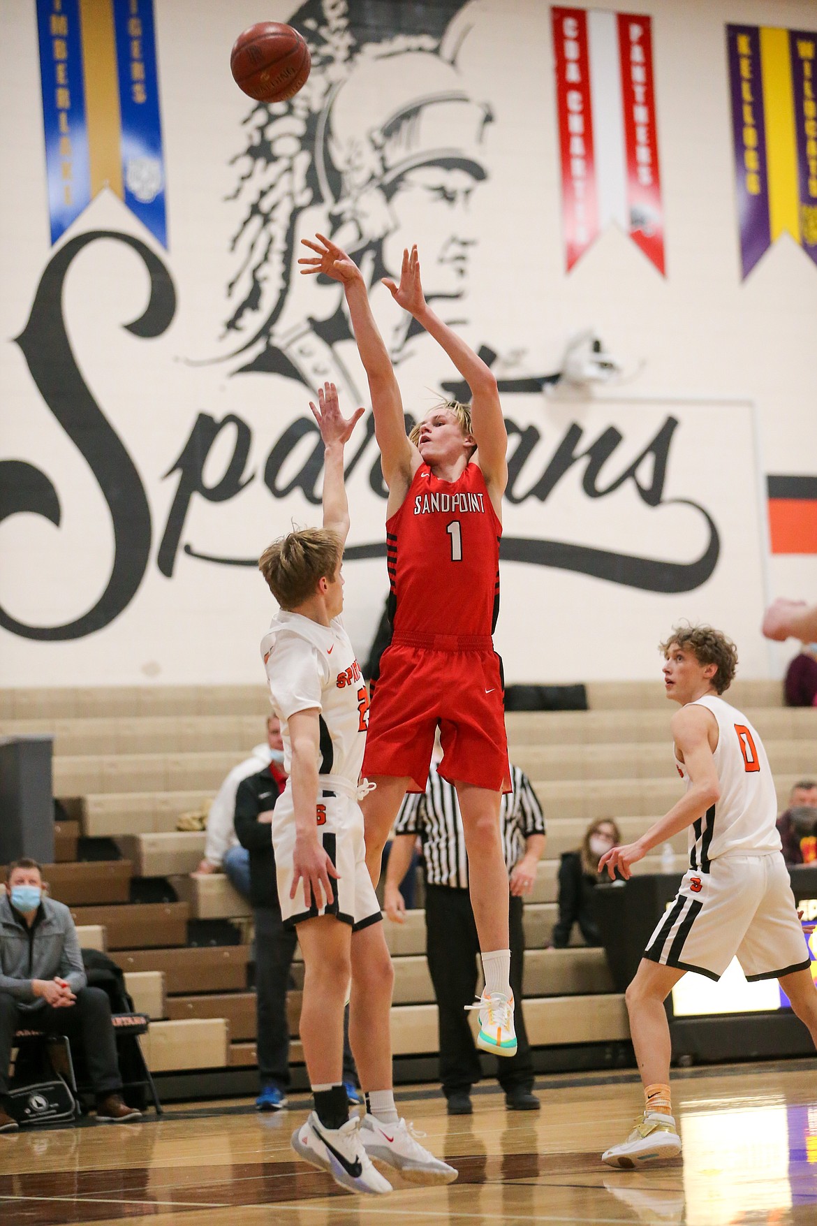 Sandpoint sophomore Colin Roos attempts a shot during the second half of Tuesday's game.