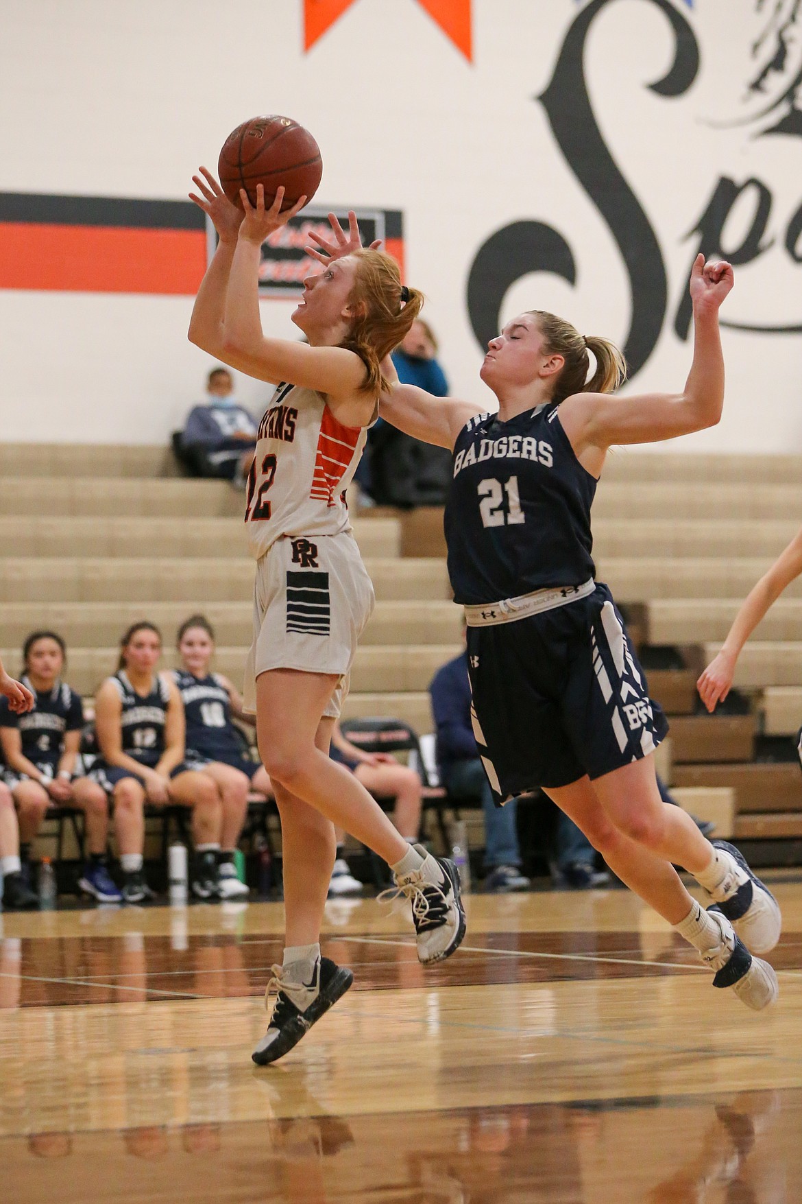 Makia Fitzmorris (left) attempts to hit a floater while Holly Ansley from Bonners Ferry defends her on Tuesday.