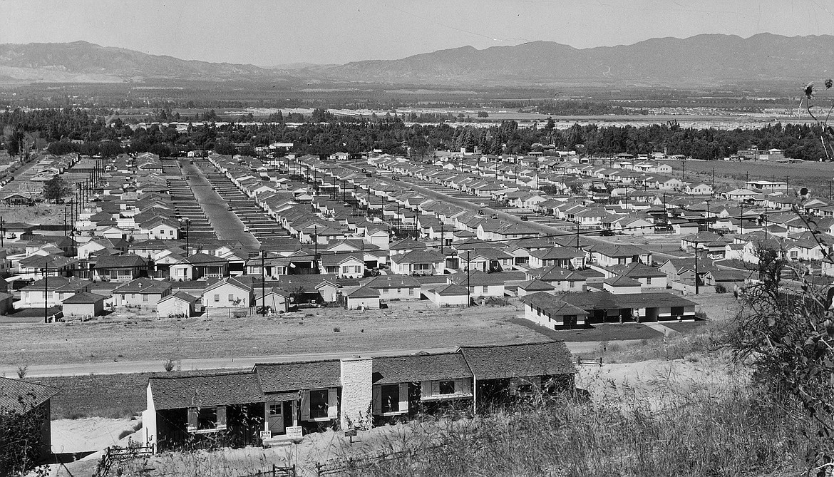 Cookie-cutter housing like this one in Los Angeles sprang up around the nation after World War II when wages went up and GI loans made owning a home possible for many more Americans.