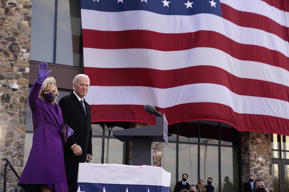 President-elect Joe Biden, his wife Jill Biden and Vice President-elect Kamala Harris and her husband Doug Emhoff arrive at the steps of the U.S. Capitol for the start of the official inauguration ceremonies, in Washington, Wednesday, Jan. 20, 2021.