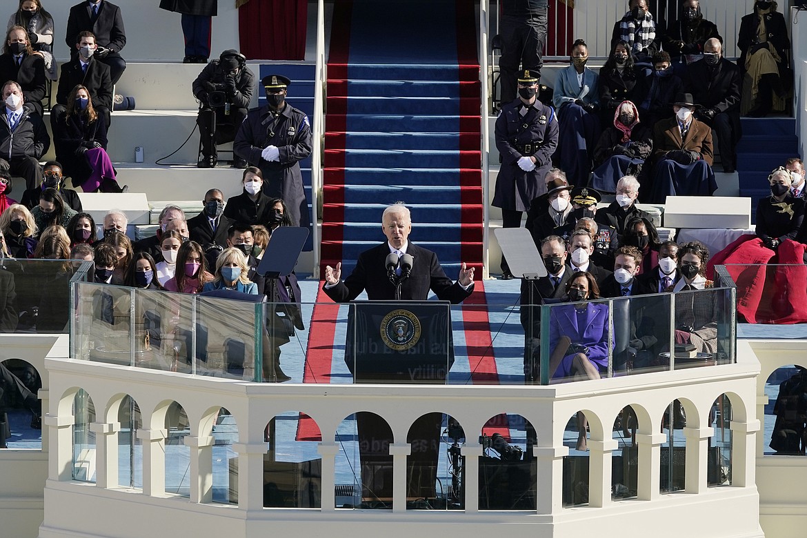 President Joe Biden speaks during the 59th Presidential Inauguration at the U.S. Capitol in Washington, Wednesday, Jan. 20, 2021.