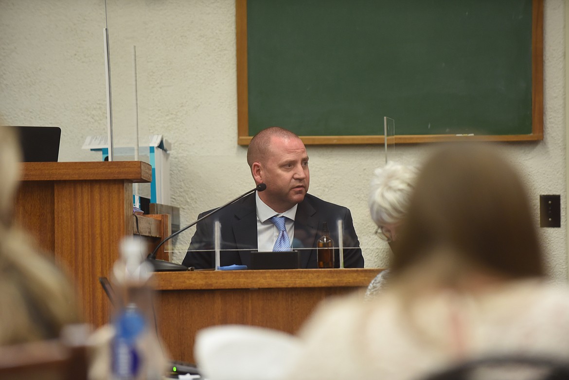 Montana Division of Criminal Investigation's Kevin McCarvel testifies during the Danielle Wood murder trial Friday afternoon in Thompson Falls at the Sanders County Courthouse. (Scott Shindledecker/Valley Press)