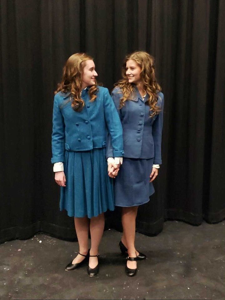 Coeur d'Alene High theater students Kaia Poorboy, left, and Kara Dailey perform an ensemble musical piece for the virtual state drama championship in December. They placed third for this performance, and CHS took home the first place title overall.