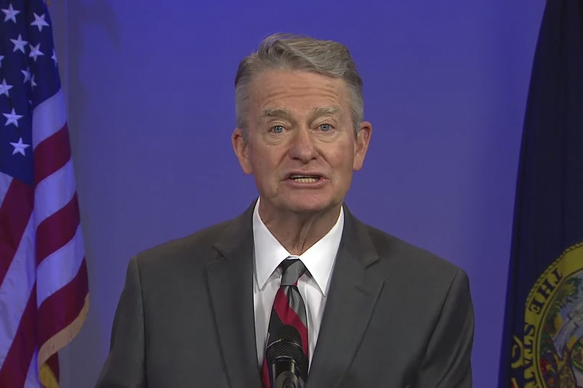 In this photo from video, provided by Idaho Public Television, Idaho Gov. Brad Little speaks about the COVID-19 emergency in Boise, Idaho, on Friday. (Idaho Public Television via AP)