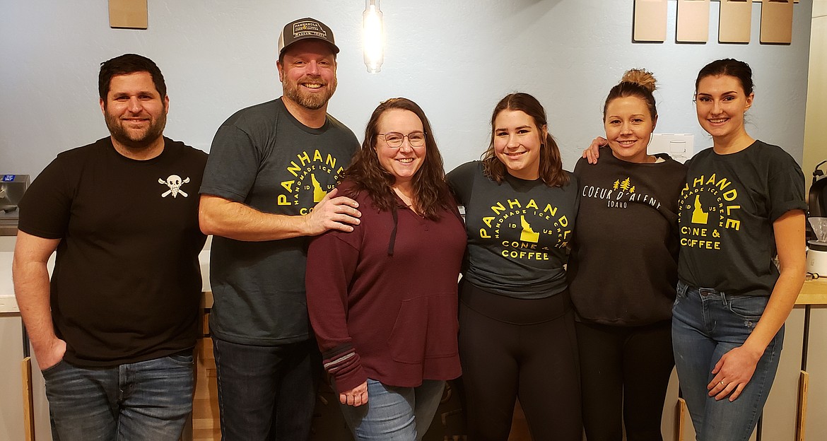 Courtesy photo
Staff at the Panhandle Cone & Coffee shop at 849 N. Fourth St. in Coeur d'Alene include, from left, Seth Wallenburn, owners Jason Dillon and Stephanie Dillon, Chloe Sampson, Dani Sanchez and Maddy Baker.