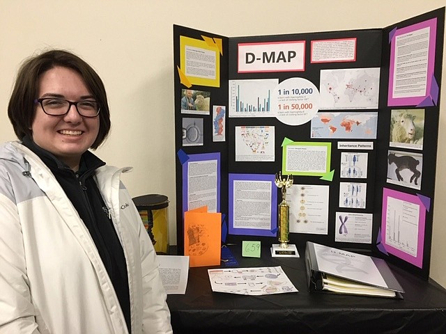North Idaho STEM Charter Academy high-schooler Grace Gardiner is seen here with her award-winning invention, "D-Map," during the 2020 North Idaho Invention Convention. Nearly 300 students are registered to participate in this year's regional contest, for which judging begins Friday.