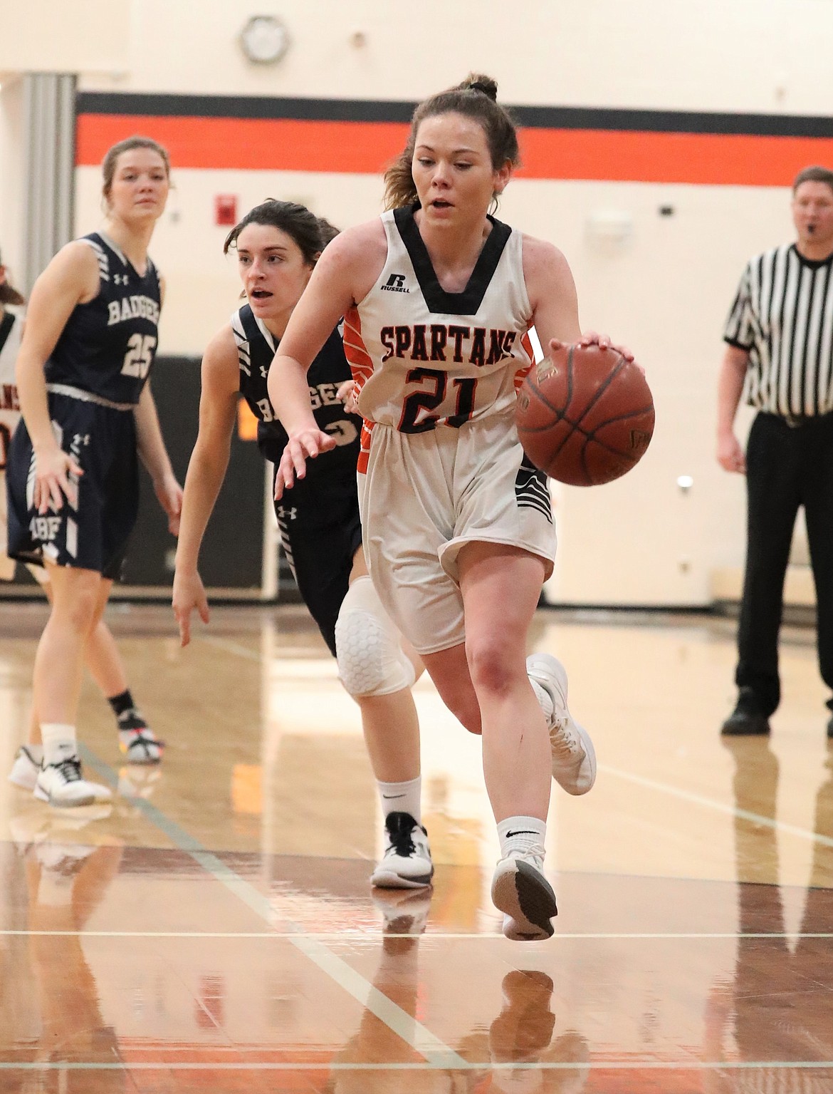 Senior guard Hannah Palfrey looks to attack the paint during a game against Bonners Ferry on Jan. 19 at PRLHS.