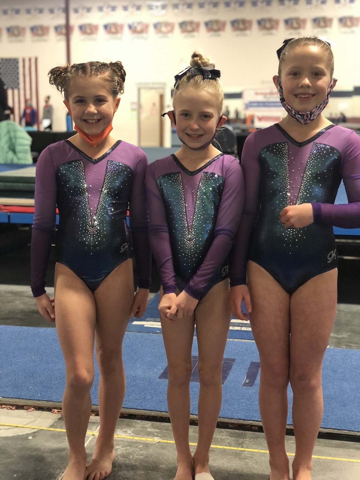 Coeur d'Alene Avant Coeur Level 4s at the City of Trees Invitational in Boise on Jan. 8-10. From left are Issoria Austin, Mila Behunin and Summer Nelson.