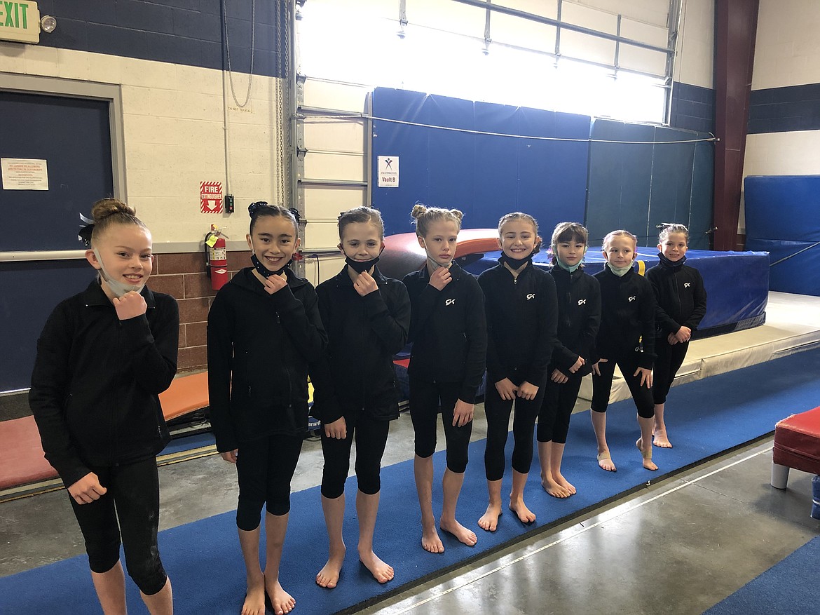 Courtesy photo
Avant Coeur Level 6s take 4th Place Team at the City of Trees Invitational in Boise on Jan. 8-10. From left are Avery Hammons, Addy Prescott, Claire Traub, Kyler Champion, Sophia Elwell, Georgia Carr, Piper St John and Callista Petticolas.