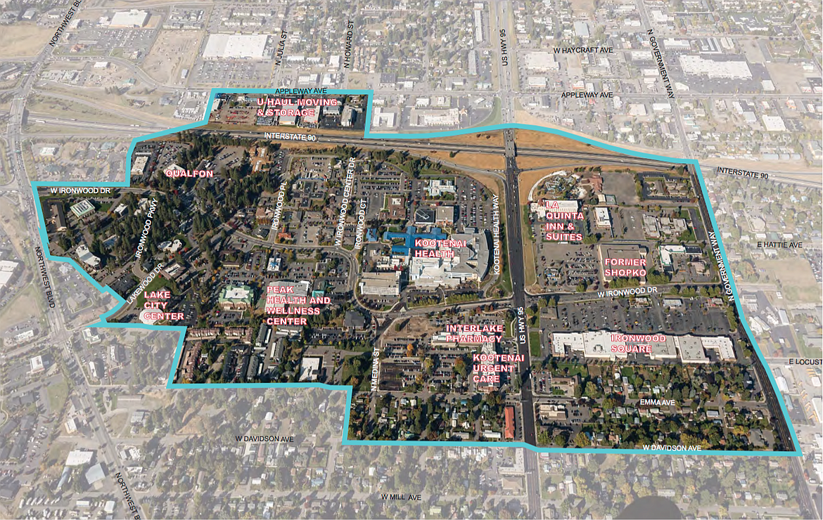 The Health Corridor urban renewal district, would span over 263 acres of land between Interstate 90, Davidson Avenue, Northwest Boulevard and Government Way.  Photo courtesy ignite ada.