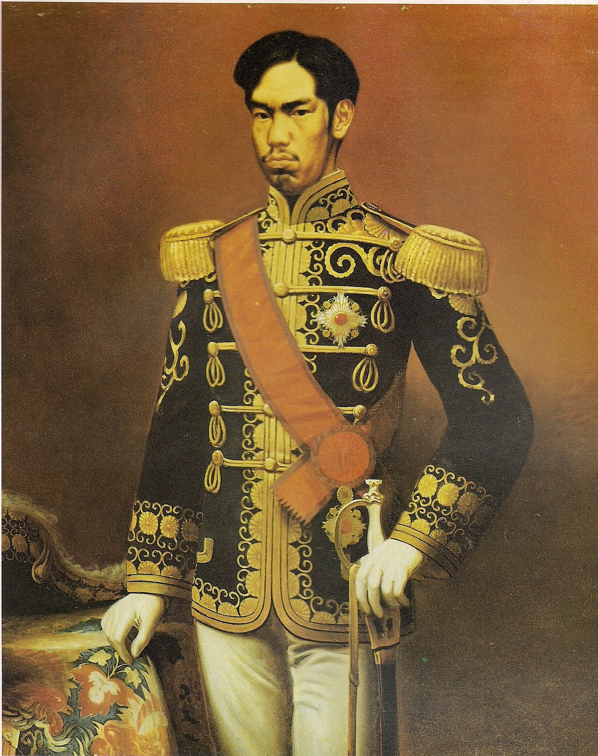 Painting by Takahashi Yuichi of Emperor Meiji (1852-1912) who brought Japan out of the feudal samurai era into the Modern Age.