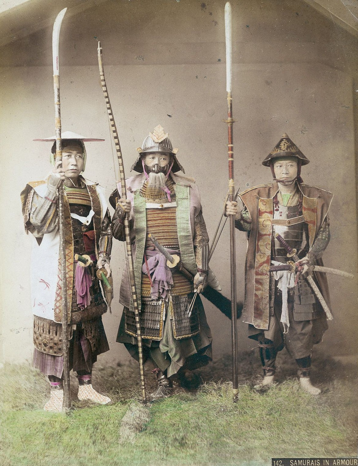 Colorized photo of samurai in the late 1800s.