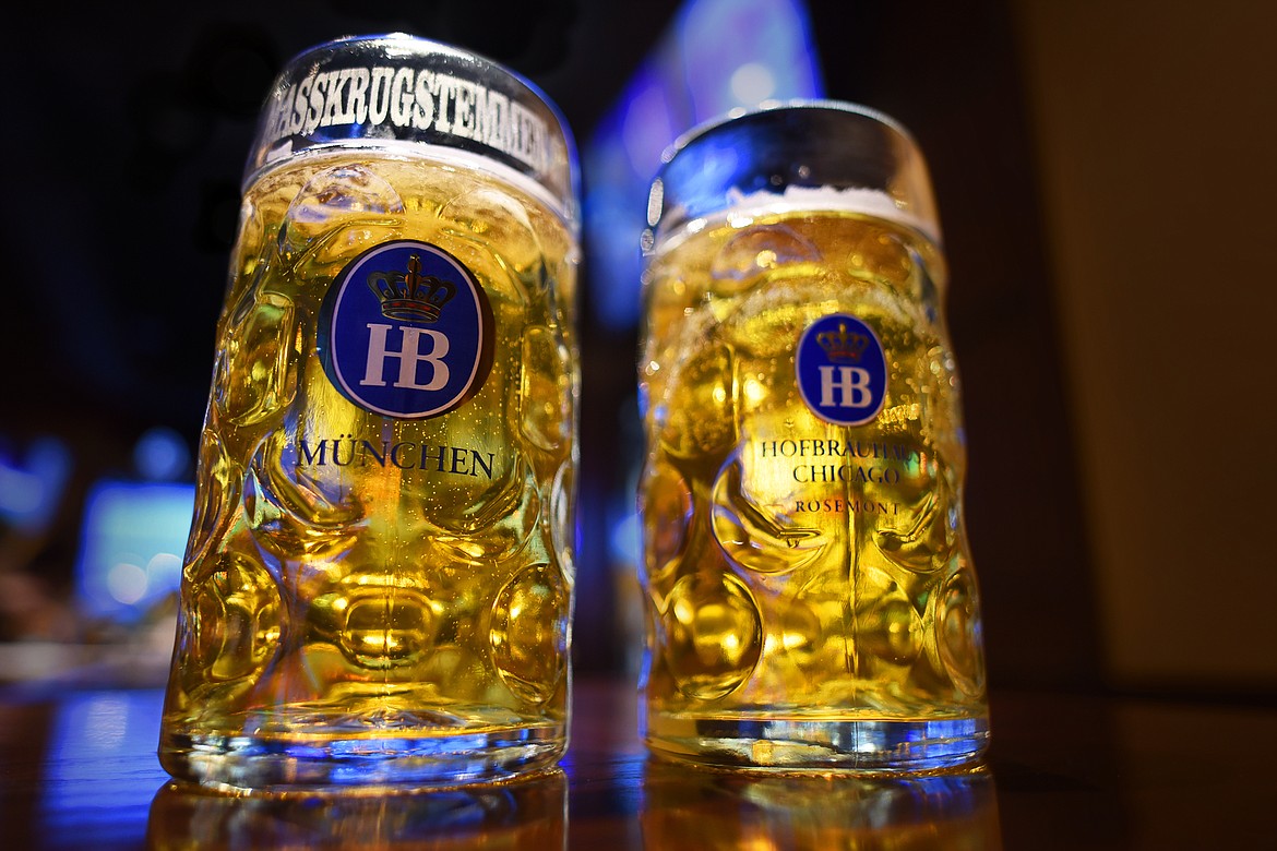 Competitors for the U.S. Steinholding Association's national championship must compete with the official glass Hofbräu brewery stein, which weighs 5.5 pounds when filled with one liter of beer. (Jeremy Weber/Daily Inter Lake)