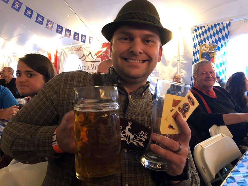 David Sturzen celebrates his 2019 steinholding win at the Great Northwest Oktoberfest. (photo provided)