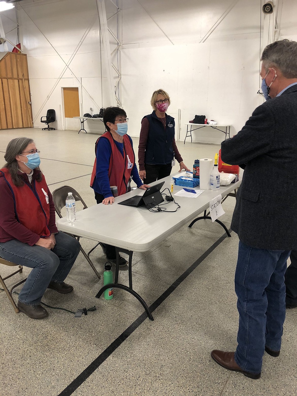 Governor Brad Little talks with members of the North Idaho Medical Reserve Corps at the Bonner County Fairgrounds on Friday. (Courtesy photo)