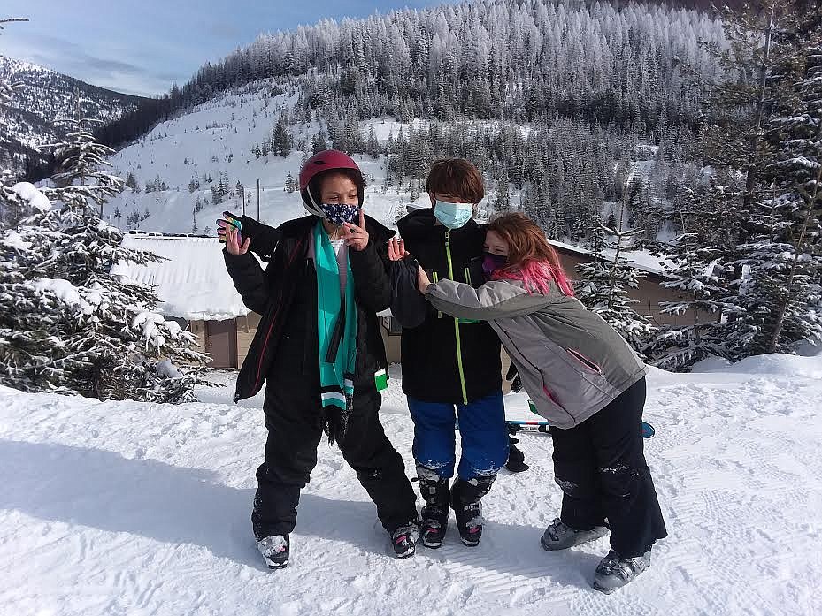 From left, are Superior Elementary School students Eve Farnsworth, James Hankison and Katheryn Gillies at Lookout Pass Ski & Recreation Area. (Monte Turner/Mineral Independent)