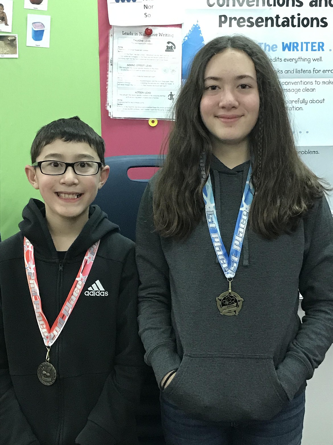 Superior School student Abigail Wheeler won the recent spelling bee and her brother, Liam Wheeler placed second. (Photo courtesy of Angie Hopwood)