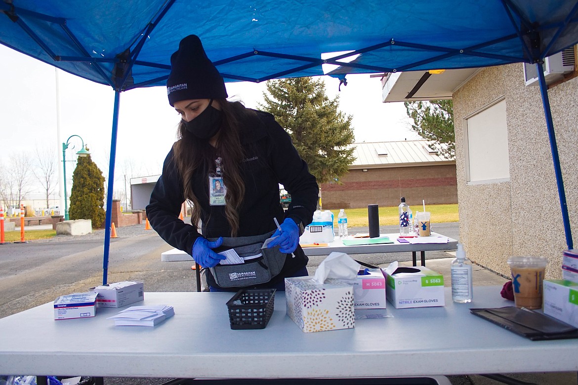 Medical assistant Elizabeth Cedillo at the vaccination site at the Grant County Fairgrounds on Saturday.