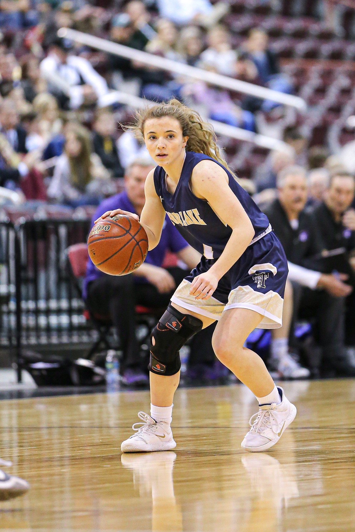 JASON DUCHOW PHOTOGRAPHY
Timberlake senior point guard Taryn Soumas looks for an open teammate during the 2020 state 3A championship game against Snake River at the Ford Idaho Center in Nampa.