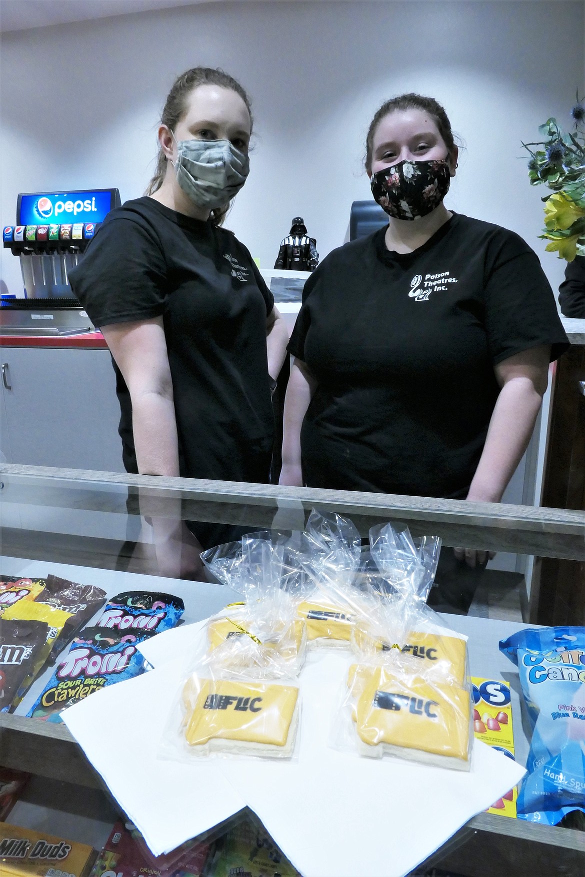 Kyahna Collicott and Camas Renault were part of the Showboat crew that kept FLIC patrons plied with popcorn and other classic movie fare. Specialty baked goods were provided for the awards reception by Scottage Cakery in Polson. (Carolyn Hidy/Lake County Leader)