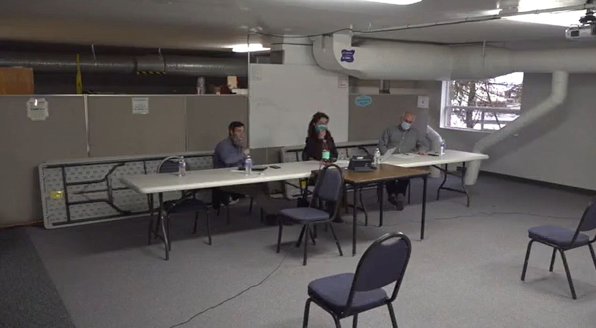 Several school board members, along with Sen. Jim Woodward and Debbie Critchfield, president of the Idaho State Board of Education, attended a meeting virtually to discuss education priorities in the legislature. Attending in-person, from left to right, was Lonnie Williams, vice chair, Geraldine Lewis, chair, and Superintendent Tom Albertson.