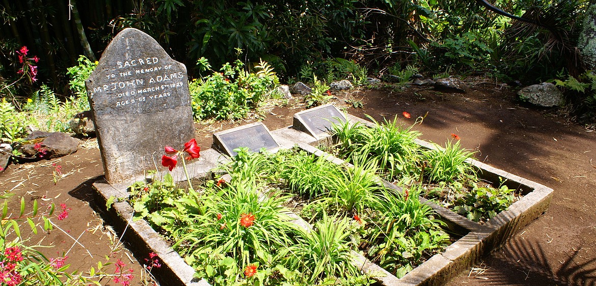 Grave of John Adams whose descendants are the last family members of the original Bounty mutineers still living on Pitcairn Island.