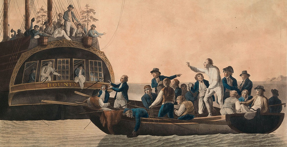 Captain William Bligh and 18 loyal crewmembers were set adrift in the South Pacific by mutinying crew (1789).